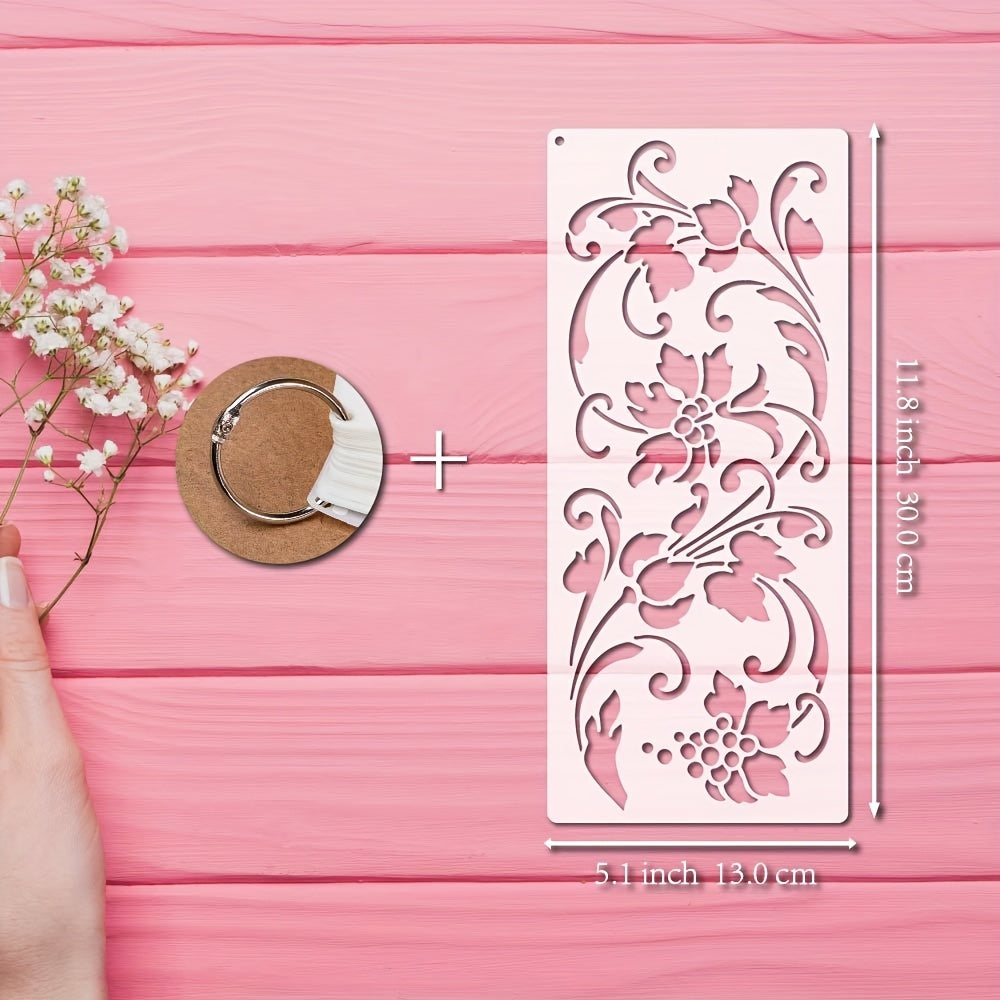 10pcs Leaf & Flower Painting Stencils Reusable Floral Stencil With Metal Ring