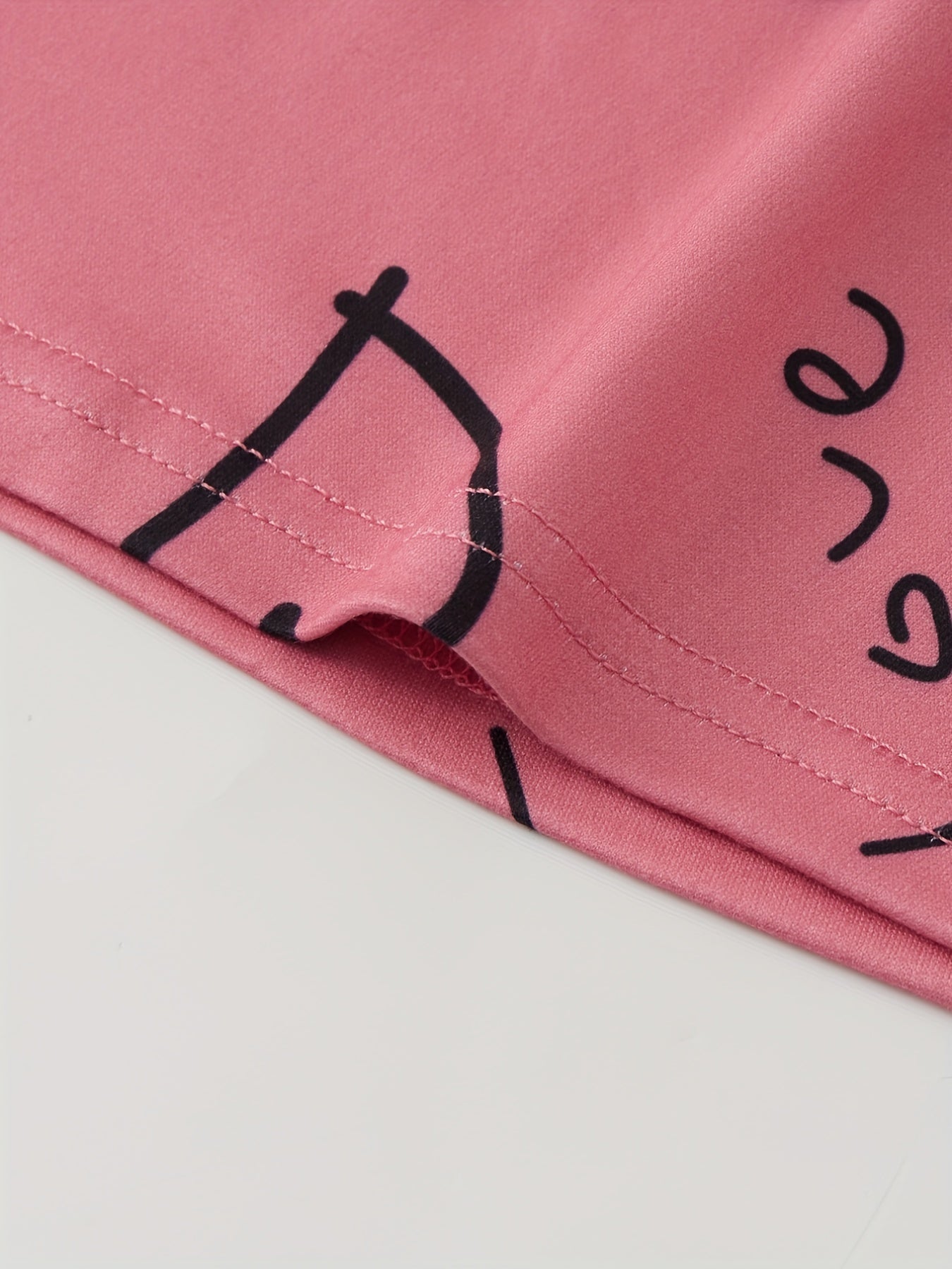 Letter & Heart Print Pajamas Set Short Sleeve Crew Neck Top & Shorts