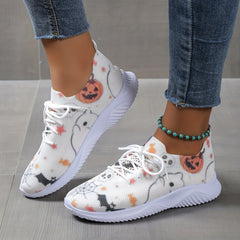 Halloween Pumpkin & Spider Web Print Running Shoes