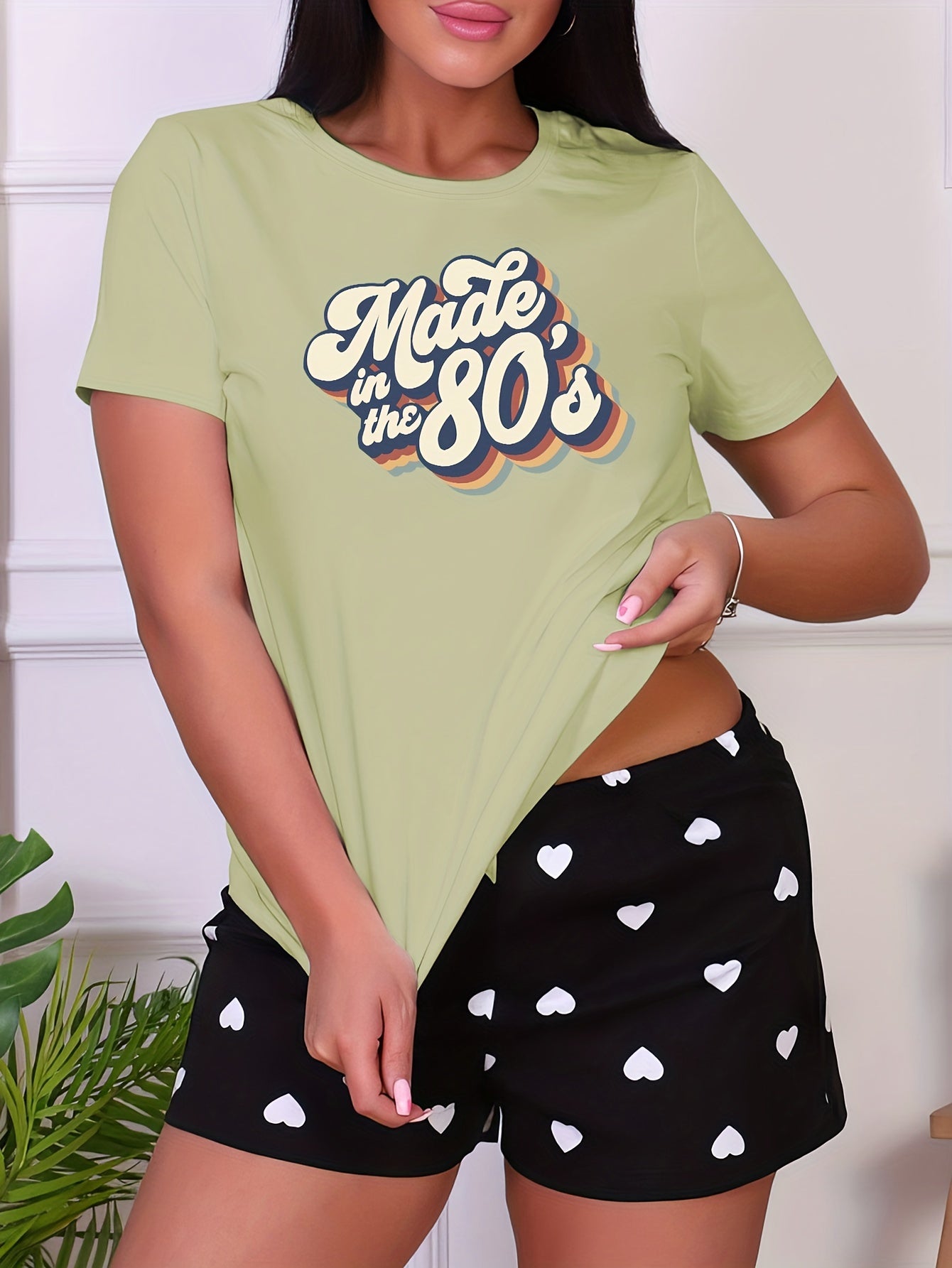 Letter Print Sleep Tops Short Sleeve Crew Neck