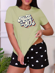 Letter Print Sleep Tops Short Sleeve Crew Neck