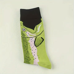 3 Pairs Men's Warm Funny Crew Socks with Animal Dinosaur Fruit Prints