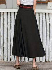 Solid Stitching High Rise Swing Maxi Skirt