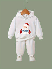Santa Print Hoodies Jogger Set for Kids, Christmas Outfit