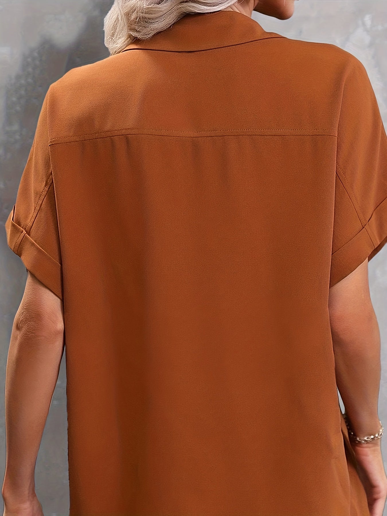 Casual Blouse Women's Plus Short Sleeve Button Up Shirt