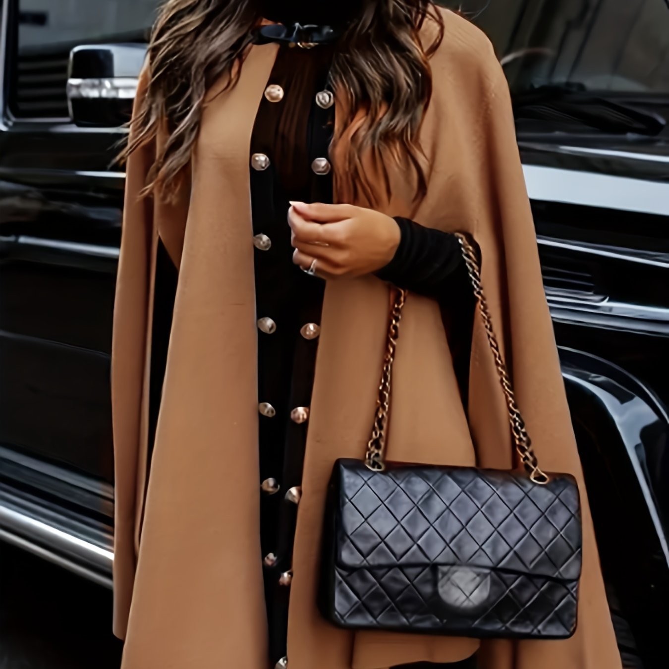 Cape Sleeve Belted Blazer Mock Neck Cloak