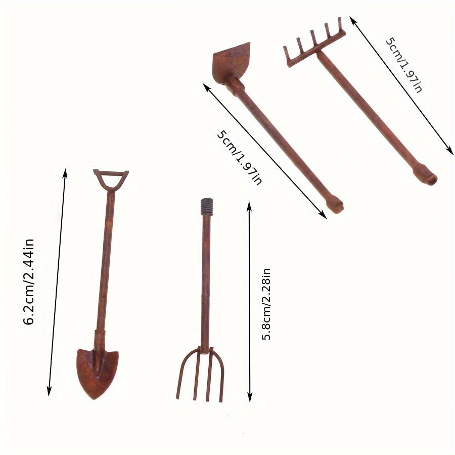 Rustic Garden Tools Set Metal Landscaping Dollhouse Model DIY Gift