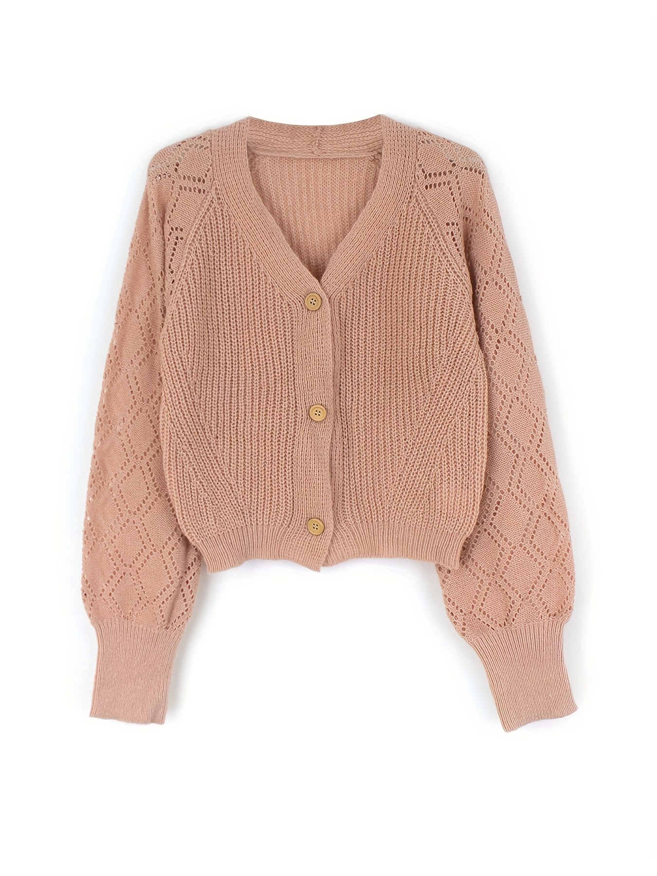 Lantern Sleeve Knitted Cardigan Long Sleeve Button Up Casual Sweater