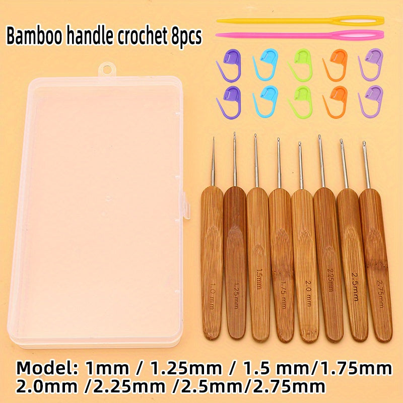 Crochet Hook Kit Bamboo Handle Needles DIY Weave Yarn Sewing