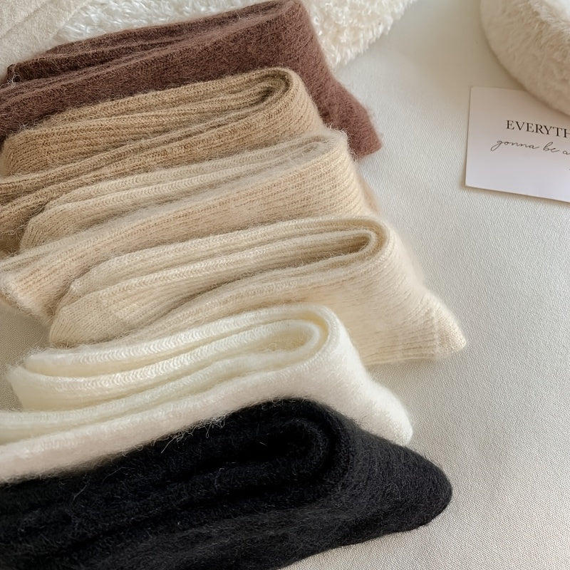 6 Pairs Thick & Warm Winter Socks Knit Style Cotton Blend Crew Length