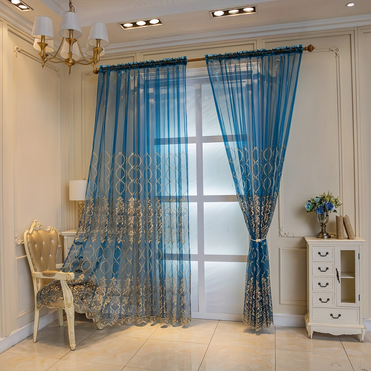 Euro Geometric Sheer Curtain for Living Room Bedroom