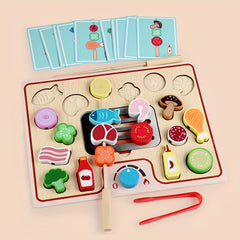 Wooden Pretend Play BBQ Set Cooking Simulation Toys Kitchen Interactive Toy