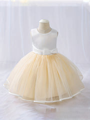 Girls Mesh Puffy Skirt Sleeveless Party Dress with Bow