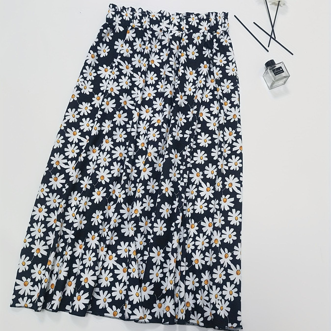 Daisy Print Skirt Elastic Waist Casual Skirt Women's Clothing