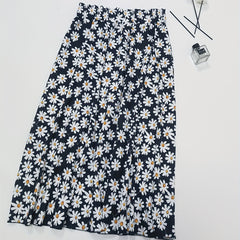 Daisy Print Skirt Elastic Waist Casual Skirt Women's Clothing