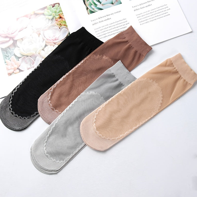 5 Pairs Thin Non Slip Socks Women's Mid Tube Stockings Comfy & Breathable