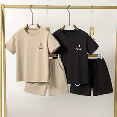 Boy's Happy Face Print T-shirt & Shorts Set for Summer
