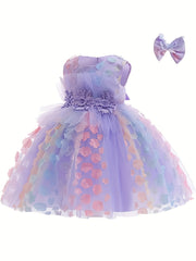 Flower Decor Sleeveless Mesh Gown Princess Dress & Headband Set
