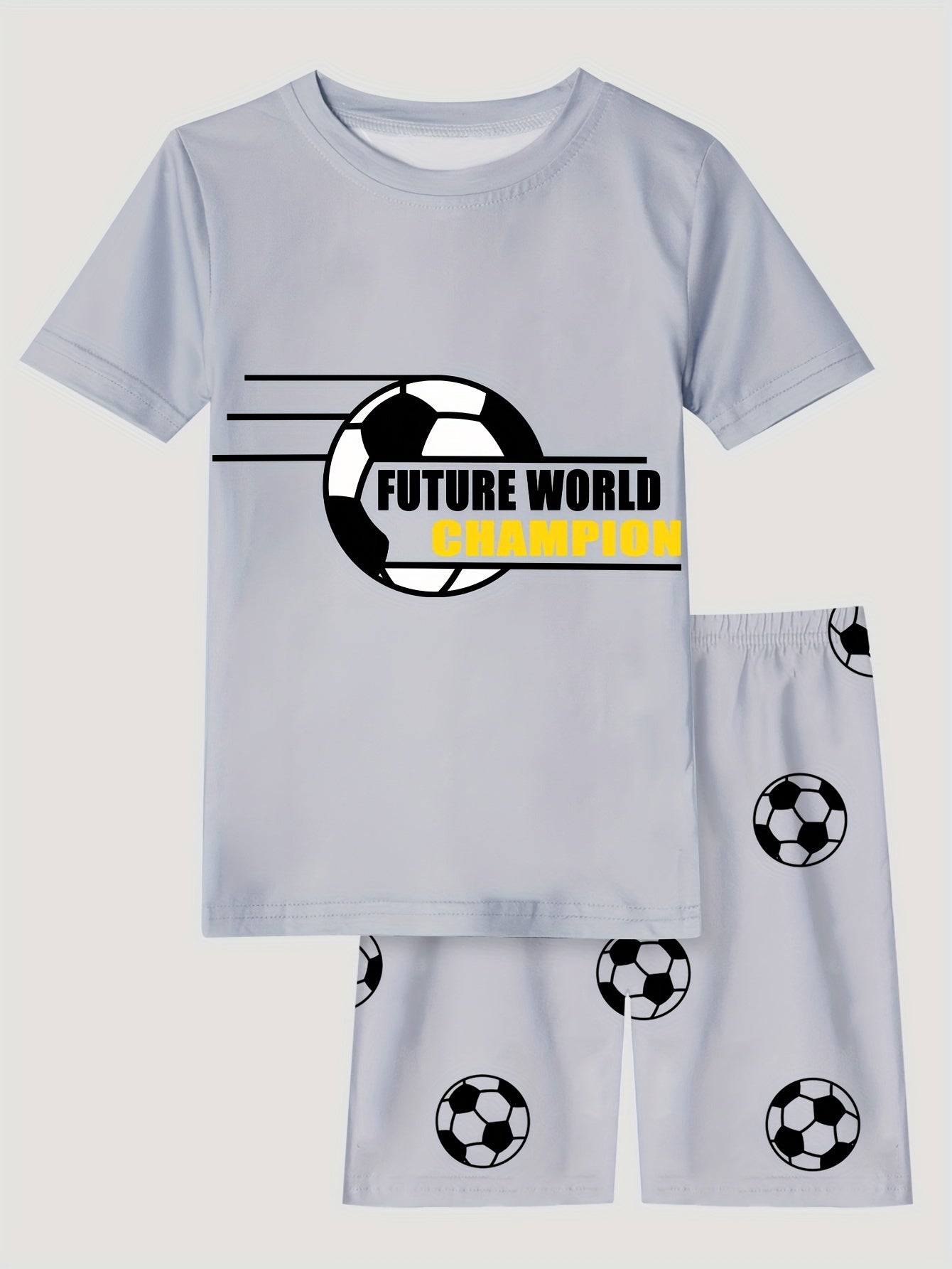 2pcs Boys Football Pajamas Set Short Sleeve T-shirt & Shorts