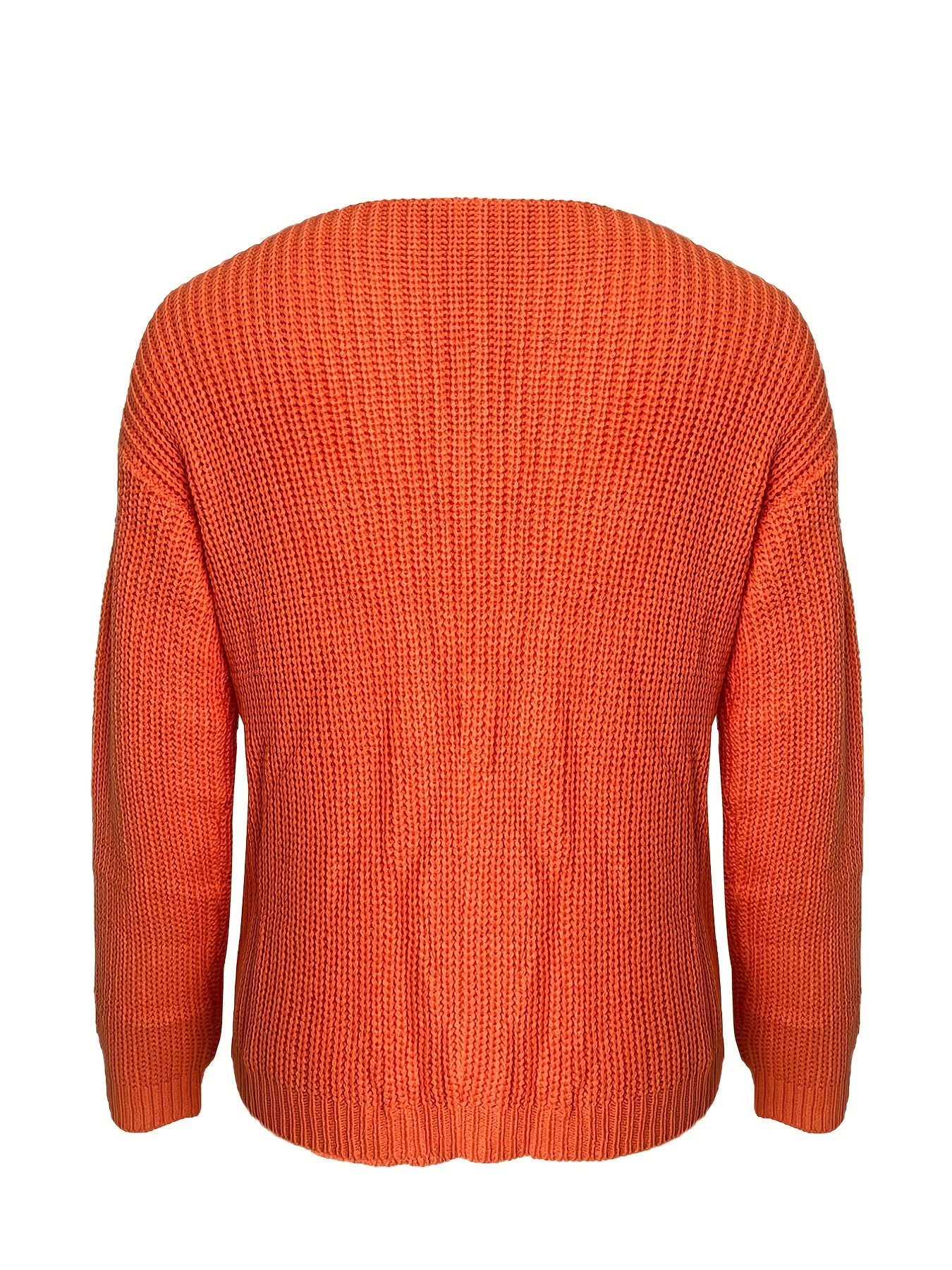 V Neck Knit Sweater Long Sleeve Solid Sweater