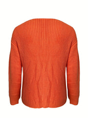 V Neck Knit Sweater Long Sleeve Solid Sweater