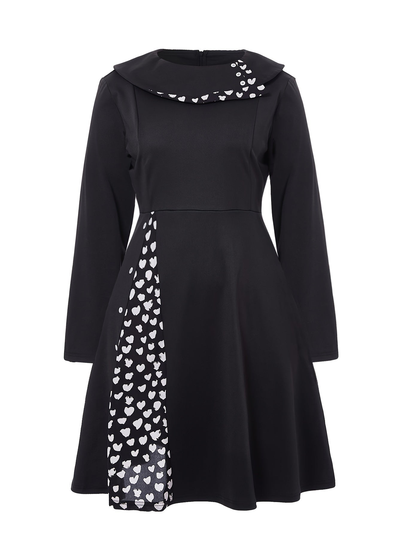 Plus Size Colorblock Heart Print Long Sleeve Dress