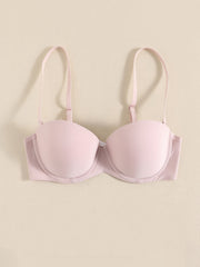 Glossy Molded Cup Push Up Bra Comfort Invisible Removable Strap T Shirt Bra