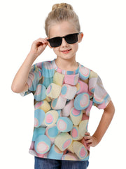 3D Candy Pattern Short Sleeve T-shirt for Summer Sports