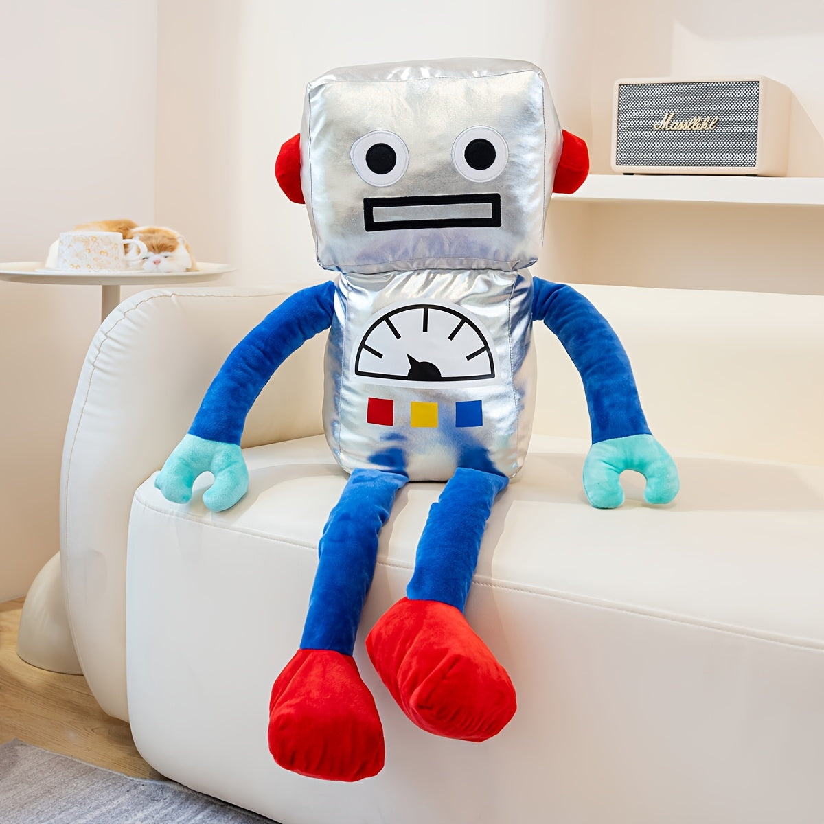 Plush Toy Space Robot Doll with Red Accents Soft Golden for Stuffed Animals