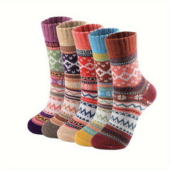 5 Pairs Women's Winter Warm Socks Thickened Soft Crew Socks