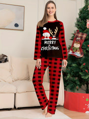 Christmas Pajama Set Long Sleeve Top & Plaid Pants Women's Sleepwear