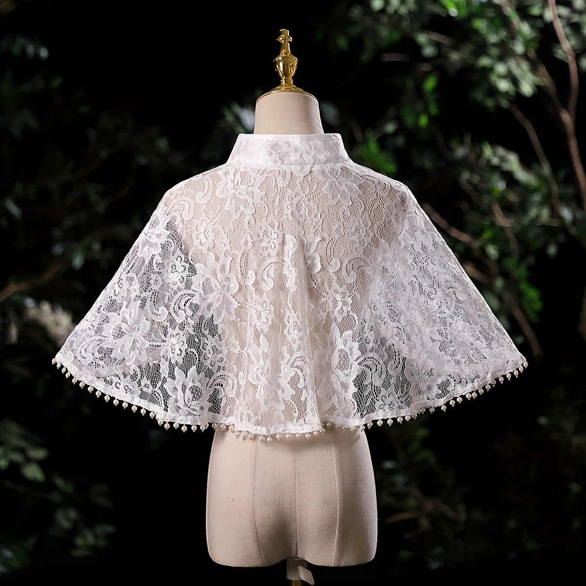 Hollow Out Chiffon Shawl with Faux Pearl Decor