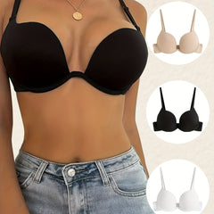 3pcs Solid T Shirt Bras Push Up Scoop Bra Women's Lingerie