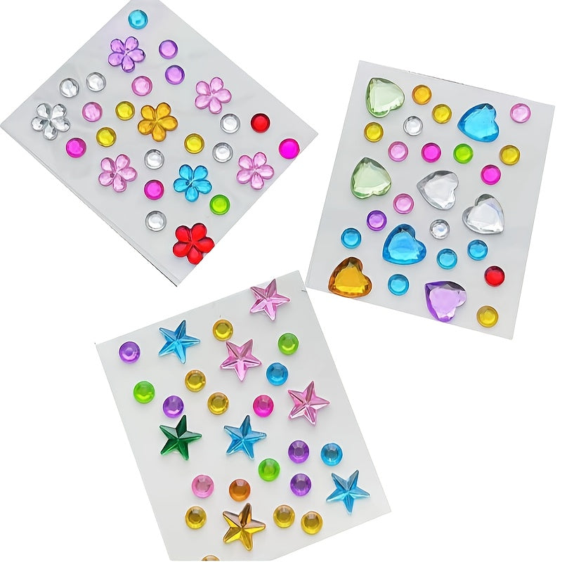 Mini Rhinestone Stickers Self Adhesive Mixed Shapes Hearts Stars Flowers