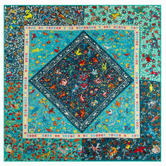 Soft Silky Satin Square Scarf Geometric Printed Shawl Hair Wrap