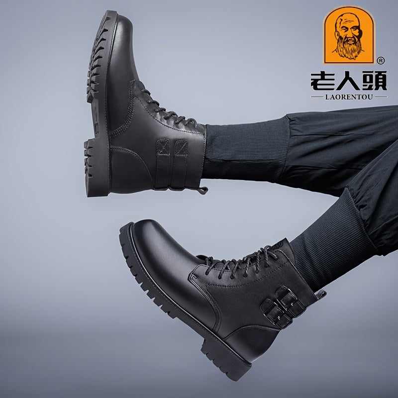 LAORENTOU Men's Leather High Top Lace Up Boots