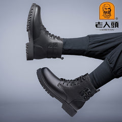 LAORENTOU Men's Leather High Top Lace Up Boots