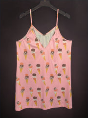 Lounge Dress Women's Plus Cat Ice Cream Print V Neck Nightdress