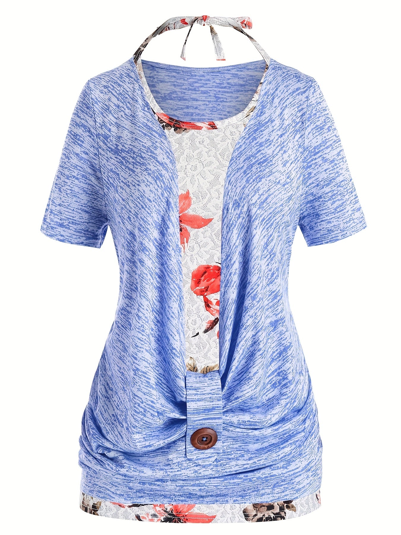 Women's Plus Size Short Sleeve Tee & Halter Neck Top Set