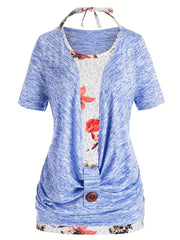 Women's Plus Size Short Sleeve Tee & Halter Neck Top Set