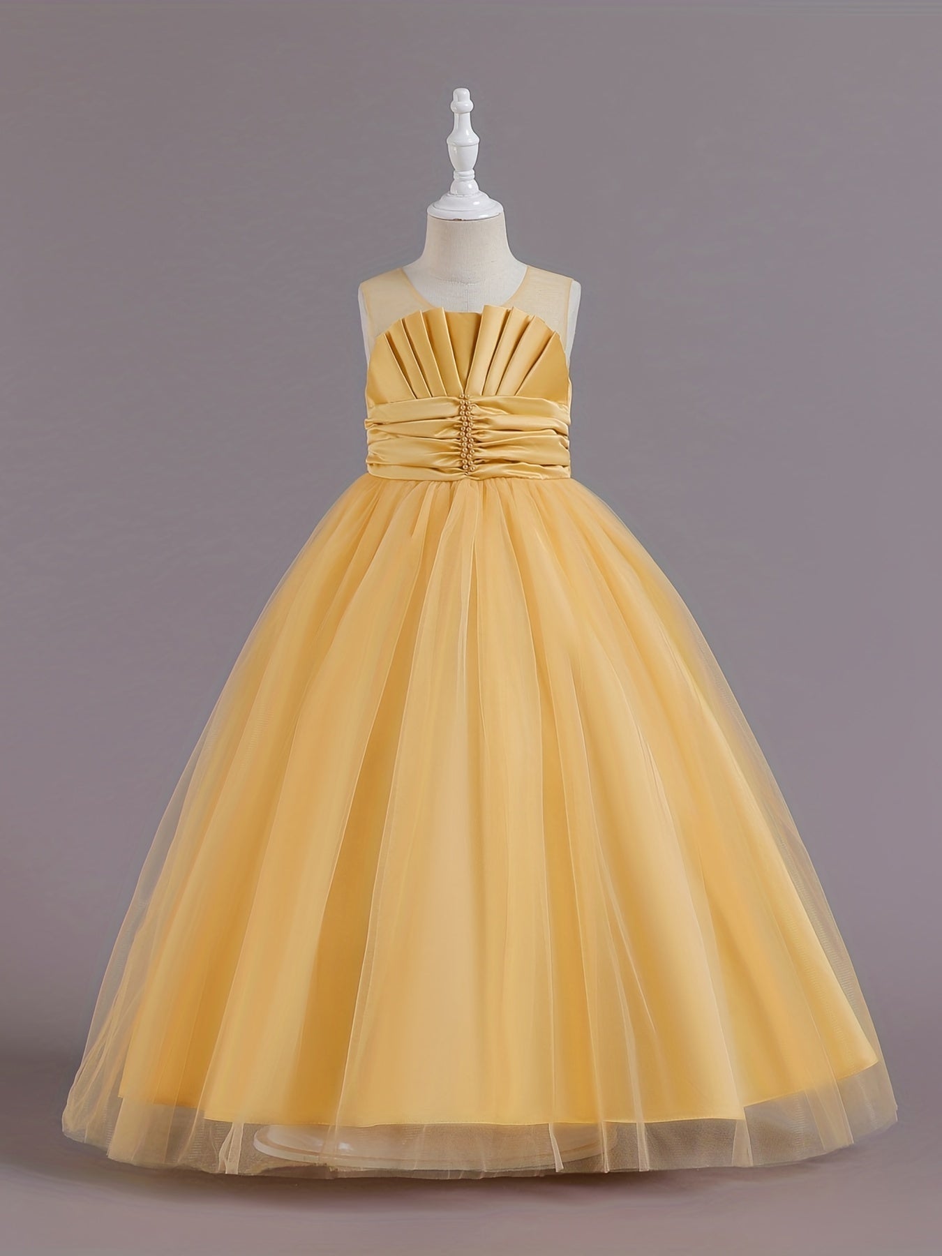 Girls Wedding Flower Princess Dress Pleated Sleeveless Lace Party Evening Dress
