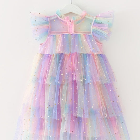 Toddler Girls Rainbow Star Sequins Princess Tutu Dress