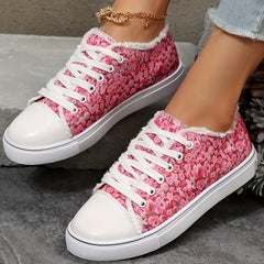 Floral Print Canvas Lace Up Sneakers Comfortable Low Top Shoes