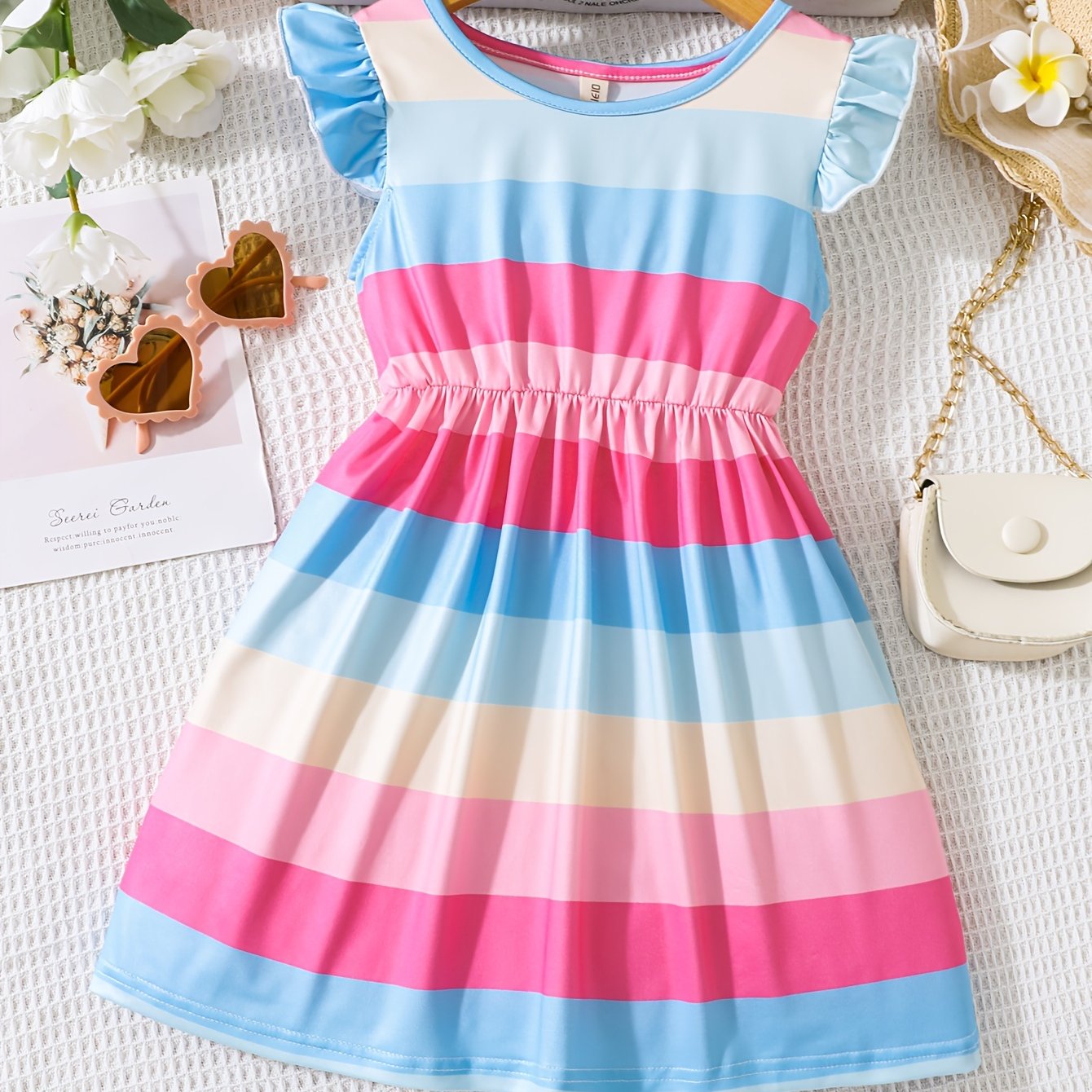 Kid Girls Rainbow Striped Princess Party Dress