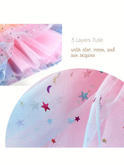 Girls Colorful Star & Dot Sequin Mesh Dancing Skirts For Kids Party