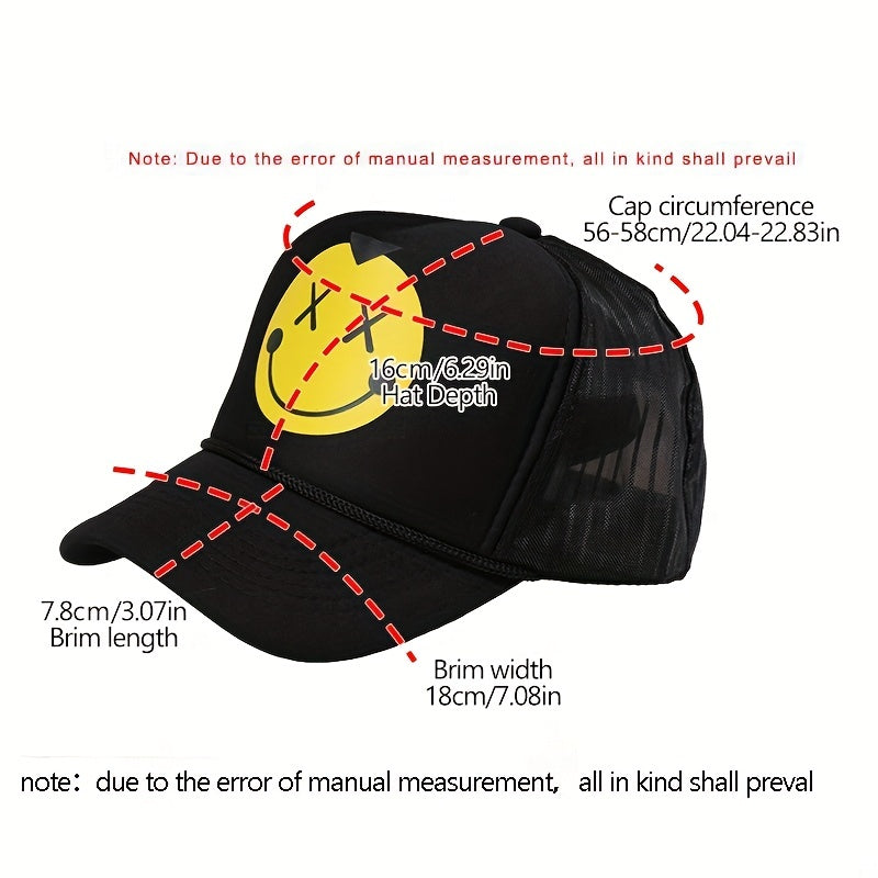 Happy Face Pattern Baseball Cap Dad Hat Adjustable Snapback