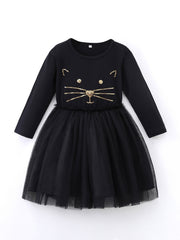 Girls' Sequin Mesh Dress with Embroidery