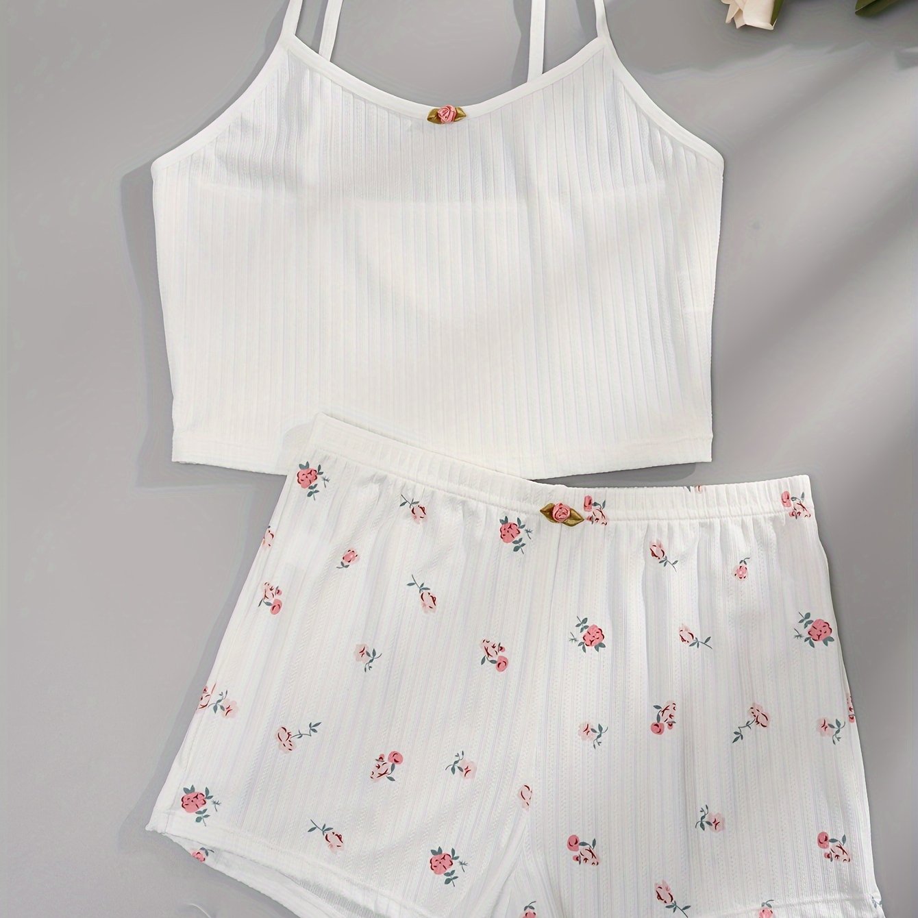 Floral Print Pajama Set Cami Top & Shorts