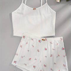 Floral Print Pajama Set Cami Top & Shorts