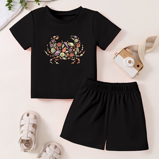 Toddler Cartoon Dragon Short Sleeve T-shirt & Shorts Set